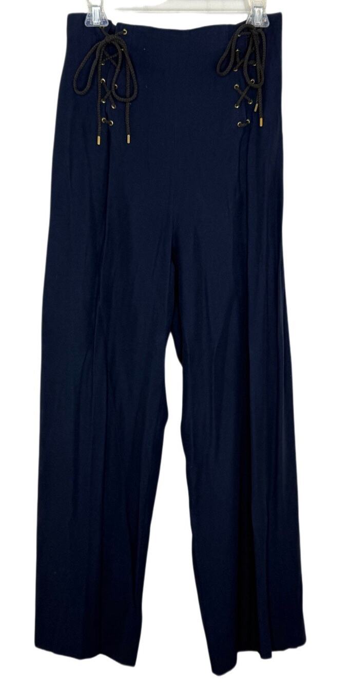 Vintage A.B.S by Allen Schwartz Womens Navy Blue Lace Up Sides Sailor Pants 12